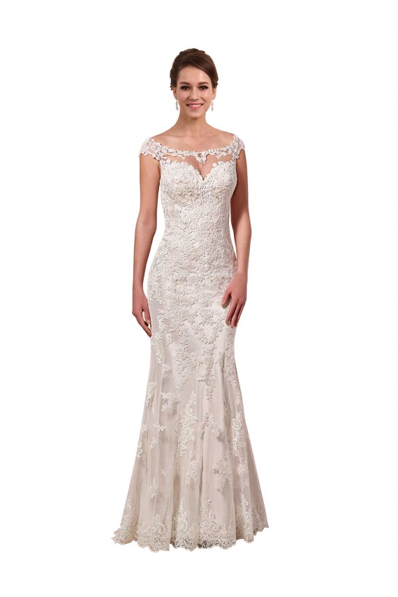 Sheath Illusion Neck Lace Chapel Train White Sexy Wedding Dress Barrie