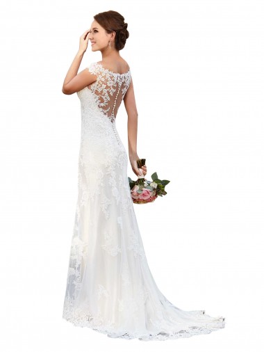 Sheath Illusion Neck Lace Chapel Train White Sexy Wedding Dress Barrie