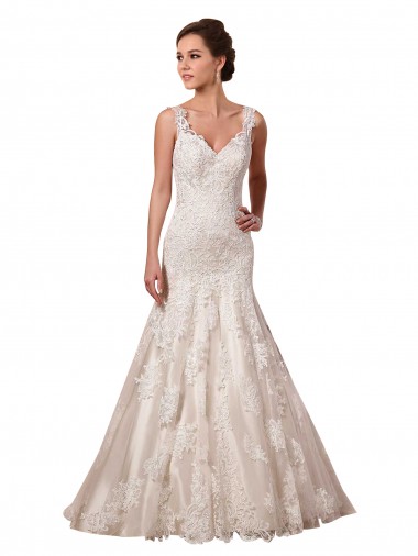 Mermaid V-Neck Tulle & Lace Chapel Train Ivory Wedding Dress Barrie