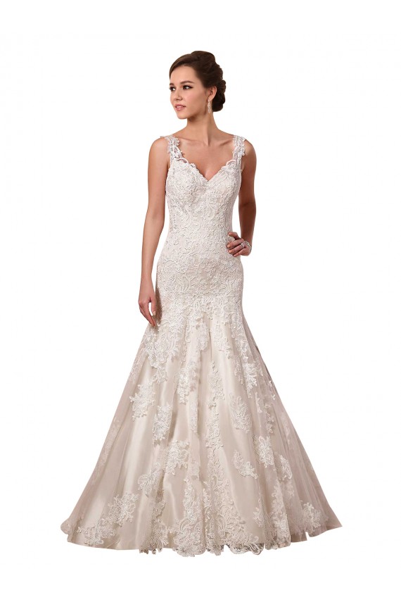 Mermaid V-Neck Tulle & Lace Chapel Train Ivory Wedding Dress Barrie