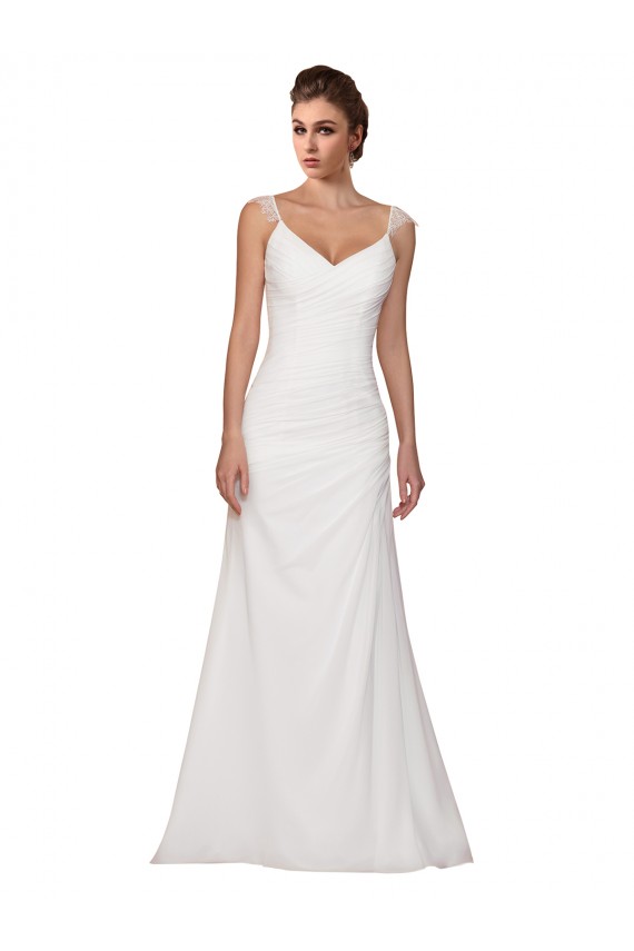 Sheath V-Neck Soft Chiffon Chapel Train Ivory Wedding Dress Barrie