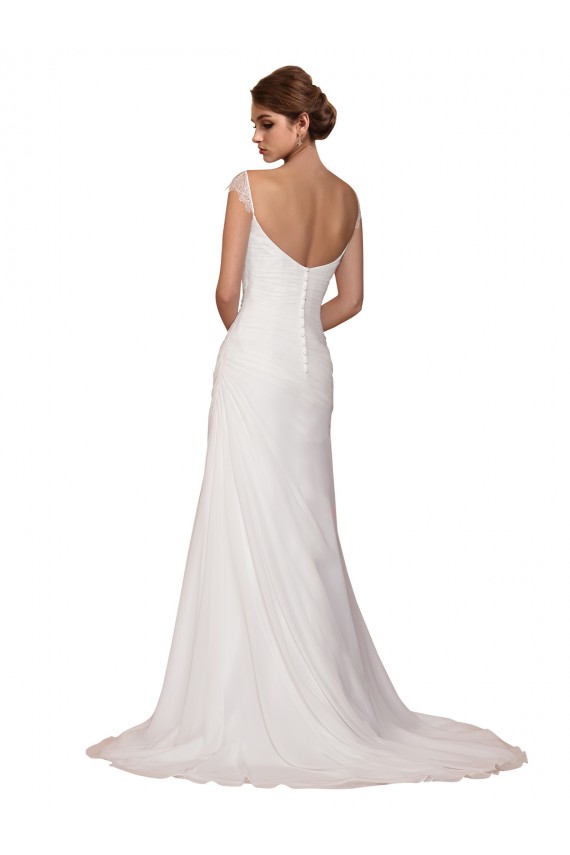 Sheath V-Neck Soft Chiffon Chapel Train Ivory Wedding Dress Barrie
