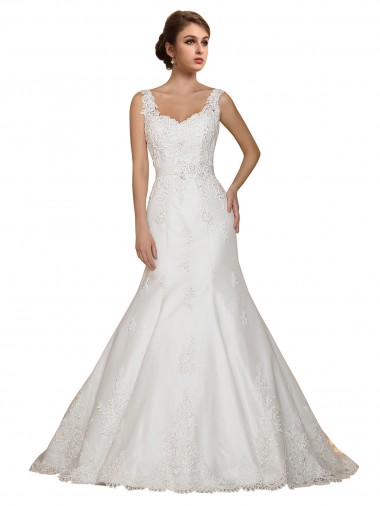 Mermaid V-Neck Lace Chapel Train Ivory Wedding Dress Barrie
