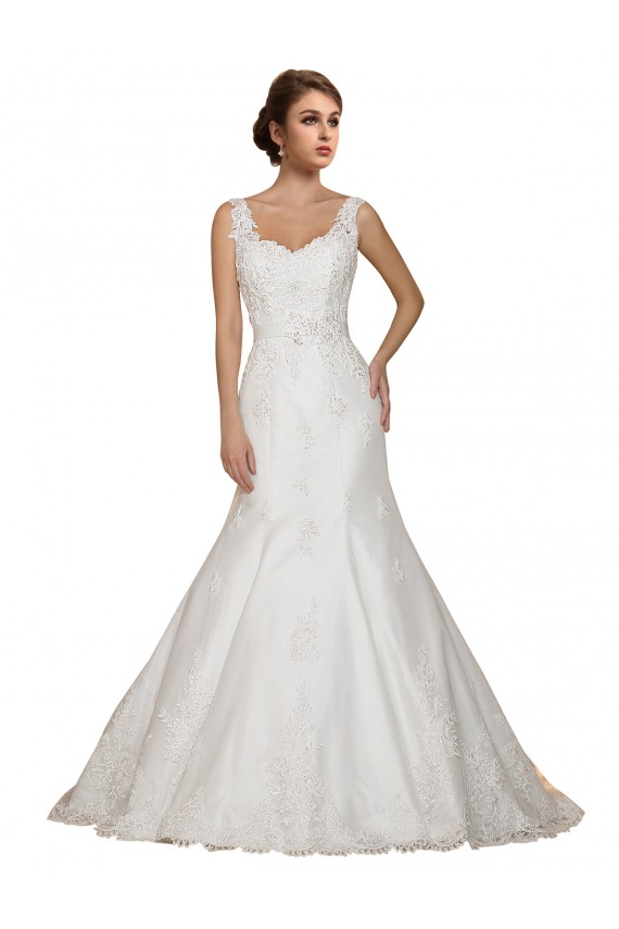 Mermaid V-Neck Lace Chapel Train Ivory Wedding Dress Barrie