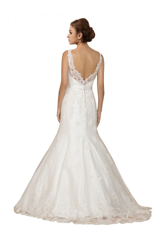 Mermaid V-Neck Lace Chapel Train Ivory Wedding Dress Barrie