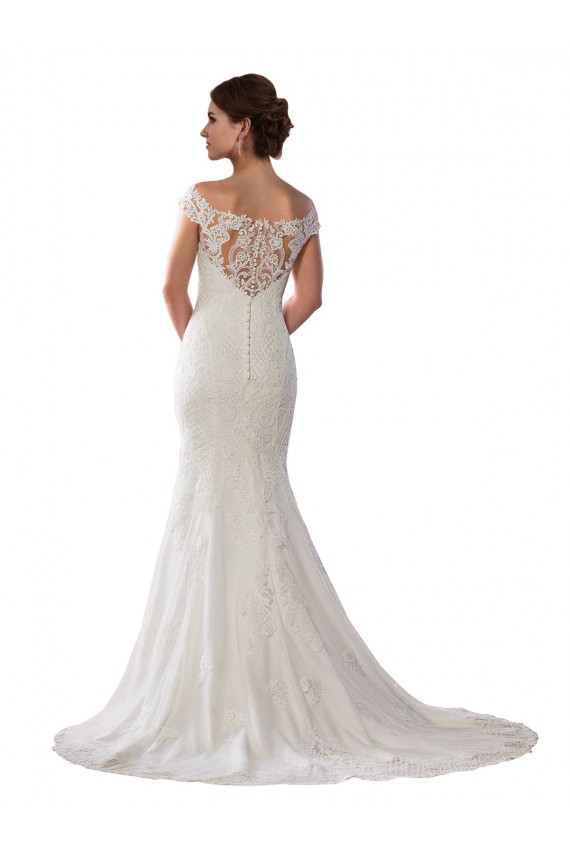 Mermaid Off the Shoulder Lace Chapel Train Ivory Boho Wedding Dress Barrie