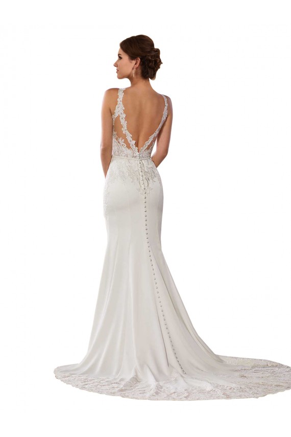 Sheath High Neck Lace Chapel Train Ivory Modern Wedding Dress Barrie