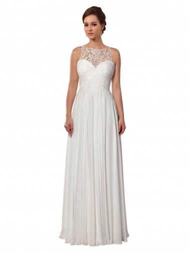 A-Line Illusion Neck Soft Chiffon Sweep Train Ivory Boho Wedding Dress Barrie