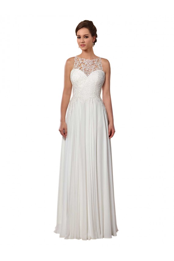 A-Line Illusion Neck Soft Chiffon Sweep Train Ivory Boho Wedding Dress Barrie