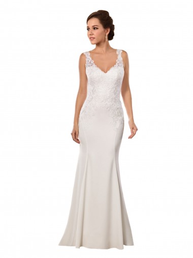 Mermaid V-Neck Lace & Stretch Crepe Chapel Train Ivory Sexy Wedding Dress Barrie