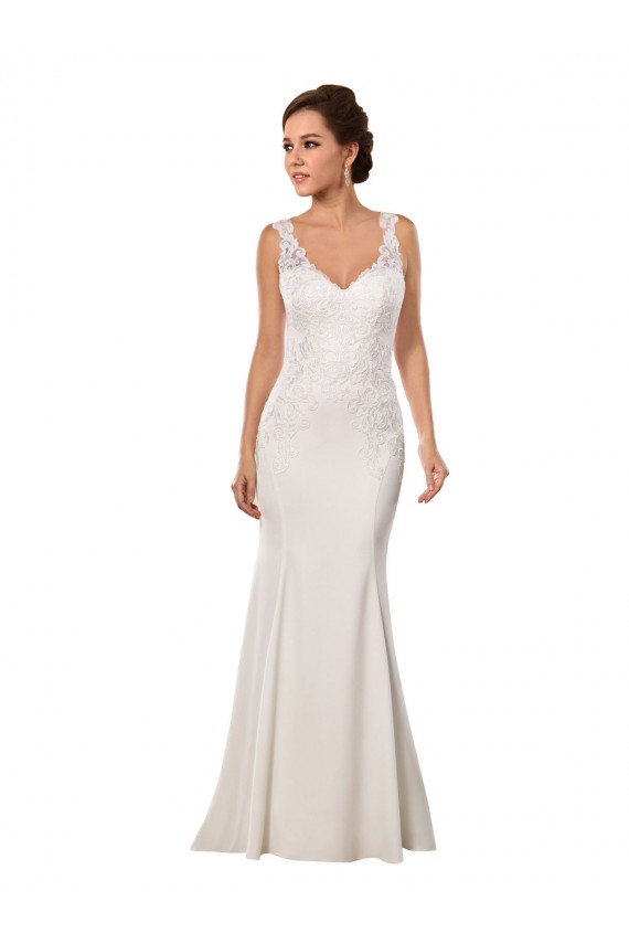 Mermaid V-Neck Lace & Stretch Crepe Chapel Train Ivory Sexy Wedding Dress Barrie