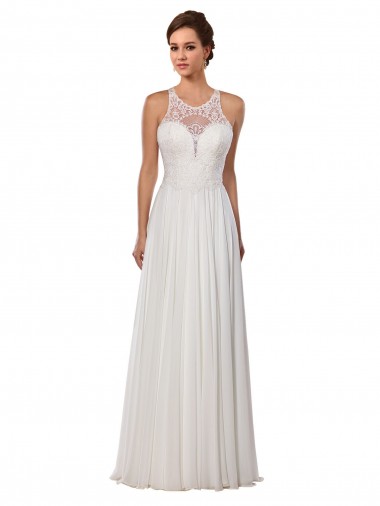 Sheath Illusion Neck Soft Chiffon Chapel Train Ivory Wedding Dress Barrie