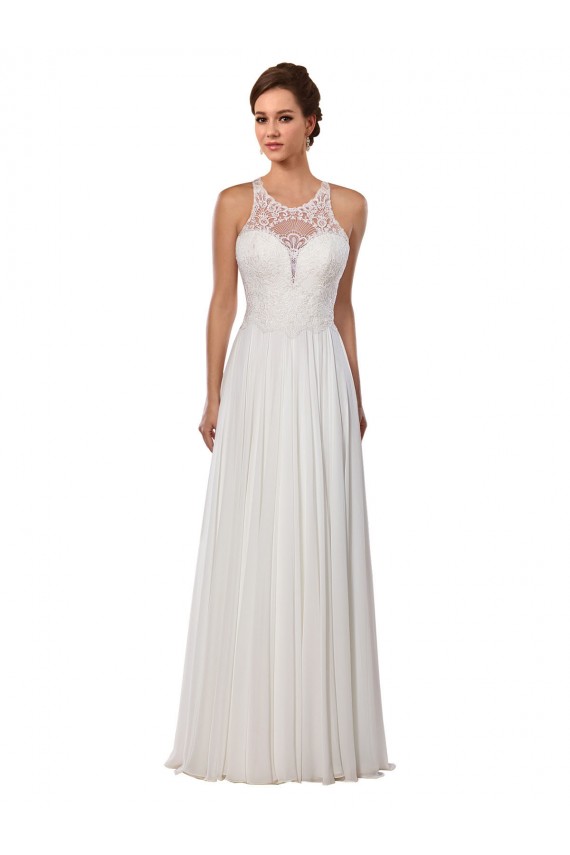 Sheath Illusion Neck Soft Chiffon Chapel Train Ivory Wedding Dress Barrie