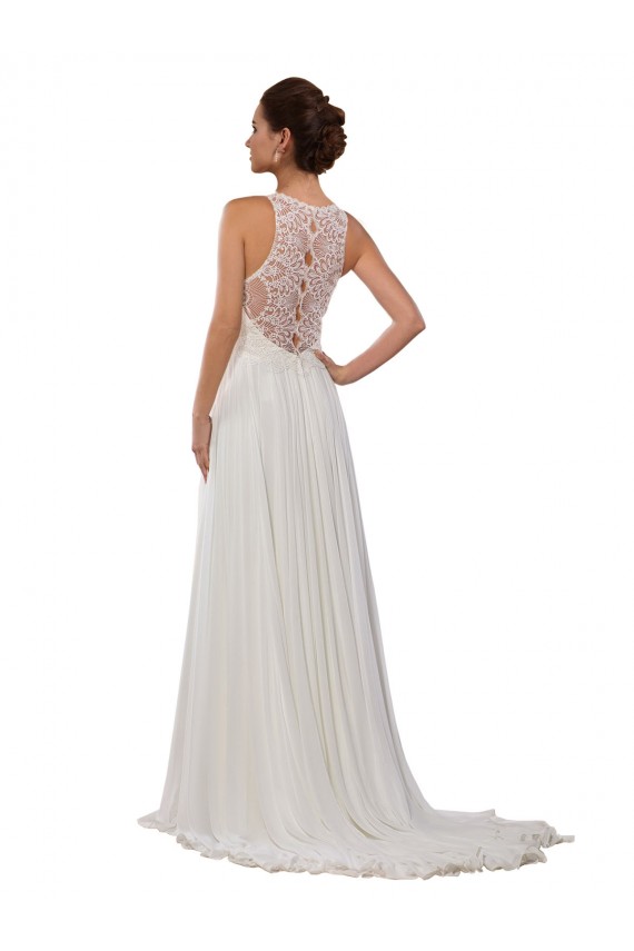 Sheath Illusion Neck Soft Chiffon Chapel Train Ivory Wedding Dress Barrie
