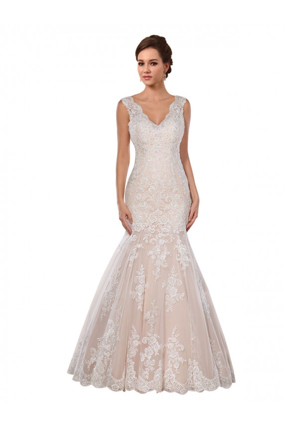 Mermaid V-Neck Lace Chapel Train Ivory & Champagne Modern Wedding Dress Barrie