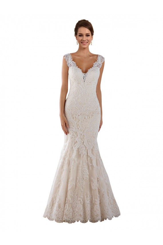 Mermaid V-Neck Lace Chapel Train White Wedding Dress Barrie