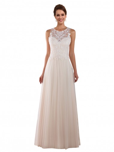 A-Line High Neck Tulle & Lace Chapel Train Ivory Boho Wedding Dress Barrie