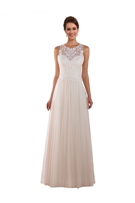 A-Line High Neck Tulle & Lace Chapel Train Ivory Boho Wedding Dress Barrie