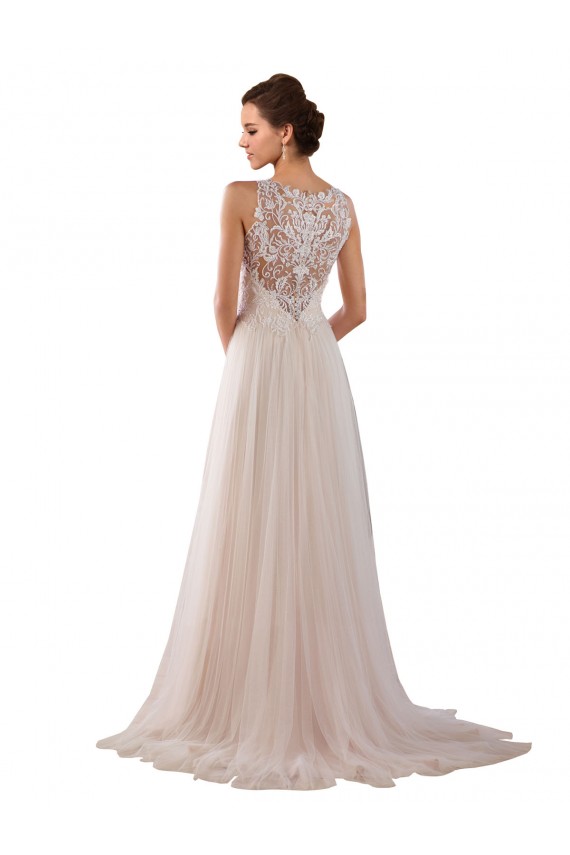 A-Line High Neck Tulle & Lace Chapel Train Ivory Boho Wedding Dress Barrie
