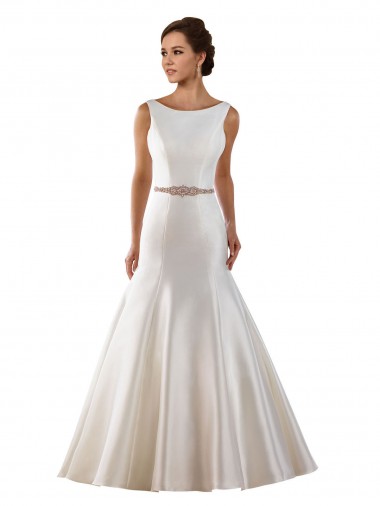 Mermaid Bateau Neck Satin Chapel Train Ivory Modern Wedding Dress Barrie