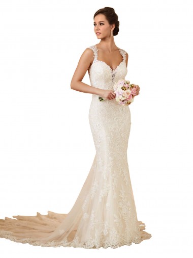 Mermaid Sweetheart Lace Chapel Train Ivory Modern Wedding Dress Barrie