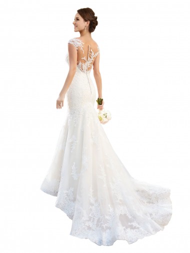 Mermaid Illusion Neck Lace Chapel Train White Wedding Dress Barrie