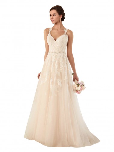 A-Line Sweetheart Tulle & Lace Chapel Train Ivory Wedding Dress Barrie