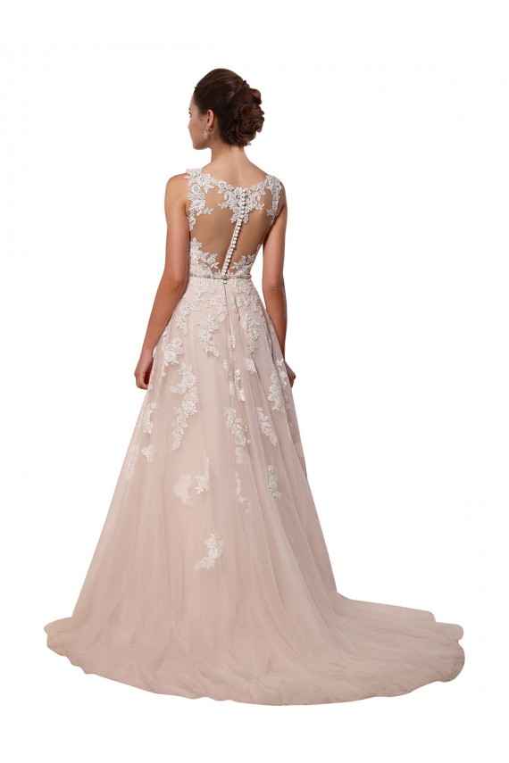 A-Line Sweetheart Tulle & Lace Chapel Train Ivory Wedding Dress Barrie