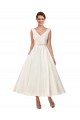 A-Line V-Neck Satin Ankle Length Ivory Wedding Dress Barrie