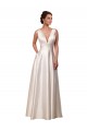 A-Line V-Neck Satin Chapel Train Ivory Wedding Gowns Barrie