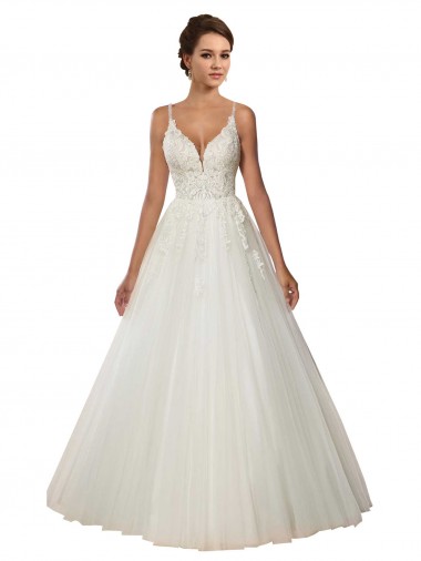 Ball Gown Spaghetti Straps Tulle & Lace Chapel Train Ivory Boho Wedding Dress Barrie