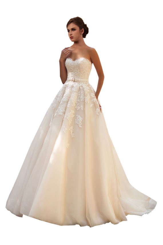 Ball Gown Sweetheart Tulle & Lace Chapel Train Ivory & Champagne Wedding Dress Barrie