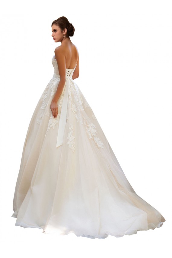 Ball Gown Sweetheart Tulle & Lace Chapel Train Ivory & Champagne Wedding Dress Barrie