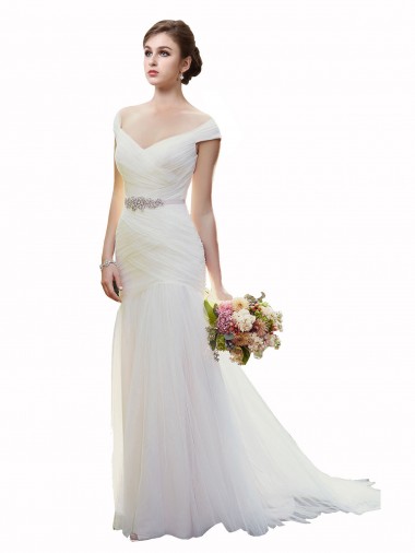 Mermaid Off the Shoulder Tulle Chapel Train Ivory Beach Wedding Dress Barrie