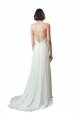 A-Line V-Neck Soft Chiffon & Lace Chapel Train Ivory Beach Wedding Dress Barrie