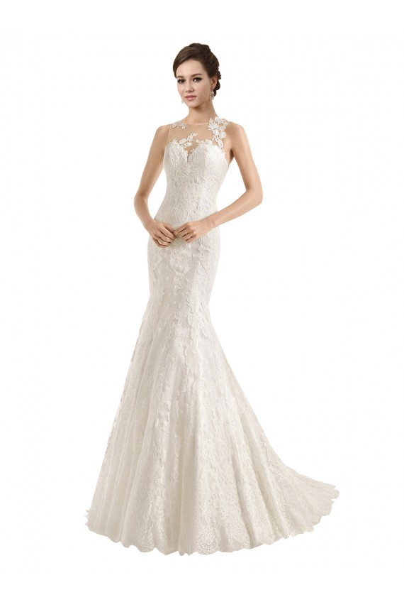 Mermaid Illusion Neck Lace Chapel Train Ivory Wedding Dress Barrie