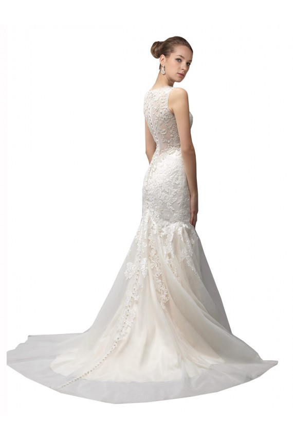 Mermaid Illusion Neck Tulle & Lace Sweep Train Ivory Wedding Dress Barrie