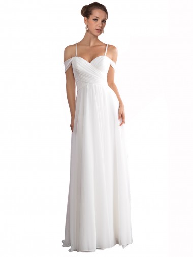 A-Line Off the Shoulder Soft Chiffon Sweep Train Ivory Beach Wedding Dress Barrie