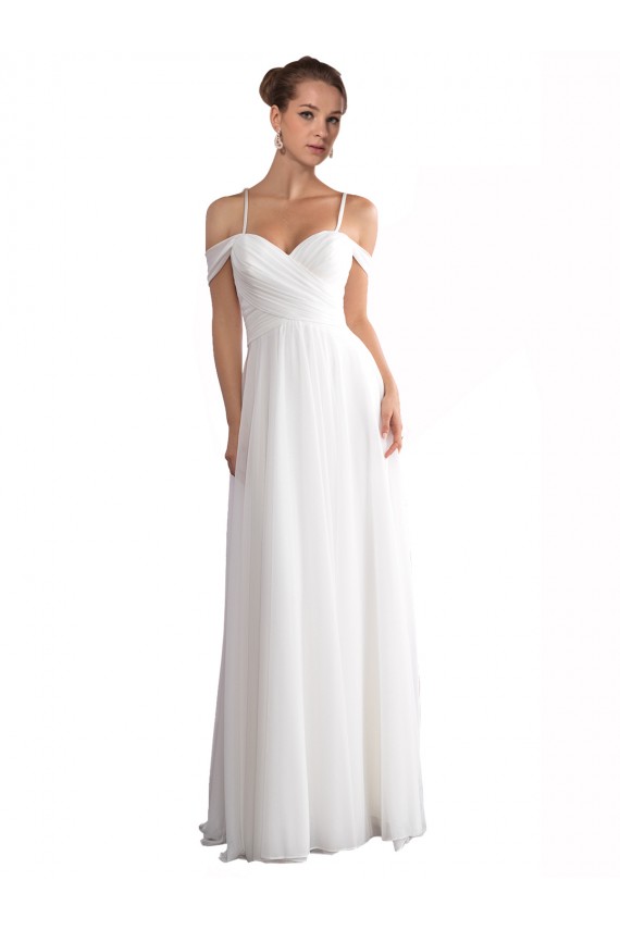 A-Line Off the Shoulder Soft Chiffon Sweep Train Ivory Beach Wedding Dress Barrie