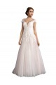 A-Line Illusion Neck Tulle & Lace Cathedral Train Ivory & Champagne Beach Wedding Dress Barrie