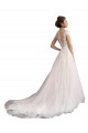A-Line Illusion Neck Tulle & Lace Cathedral Train Ivory & Champagne Beach Wedding Dress Barrie