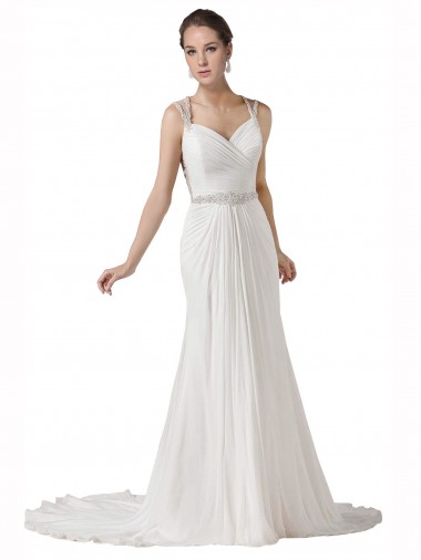 Sheath Sweetheart Soft Chiffon Chapel Train White Beach Wedding Dress Barrie