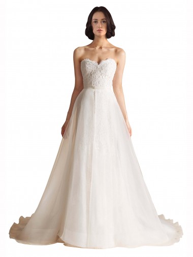 A-Line Sweetheart Tulle Sweep Train Ivory Wedding Dress Barrie