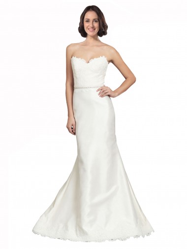 Trumpet Sweetheart Satin & Lace Chapel Train Ivory Wedding Dress Barrie