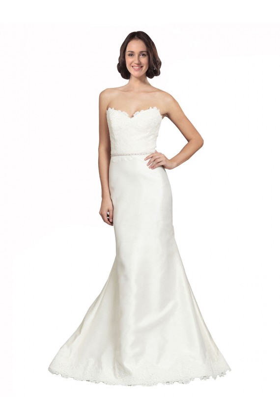 Trumpet Sweetheart Satin & Lace Chapel Train Ivory Wedding Dress Barrie