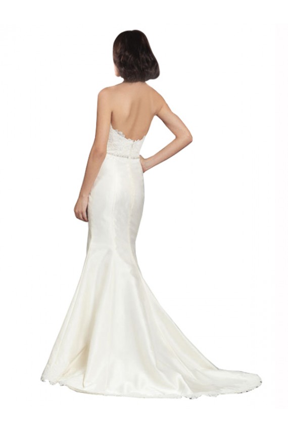 Trumpet Sweetheart Satin & Lace Chapel Train Ivory Wedding Dress Barrie