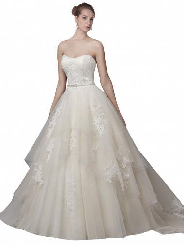 Ball Gown Strapless Tulle & Lace Chapel Train Ivory Wedding Dress Barrie
