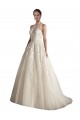 A-Line Illusion Neck Tulle Chapel Train Ivory & Champagne Wedding Dress Barrie