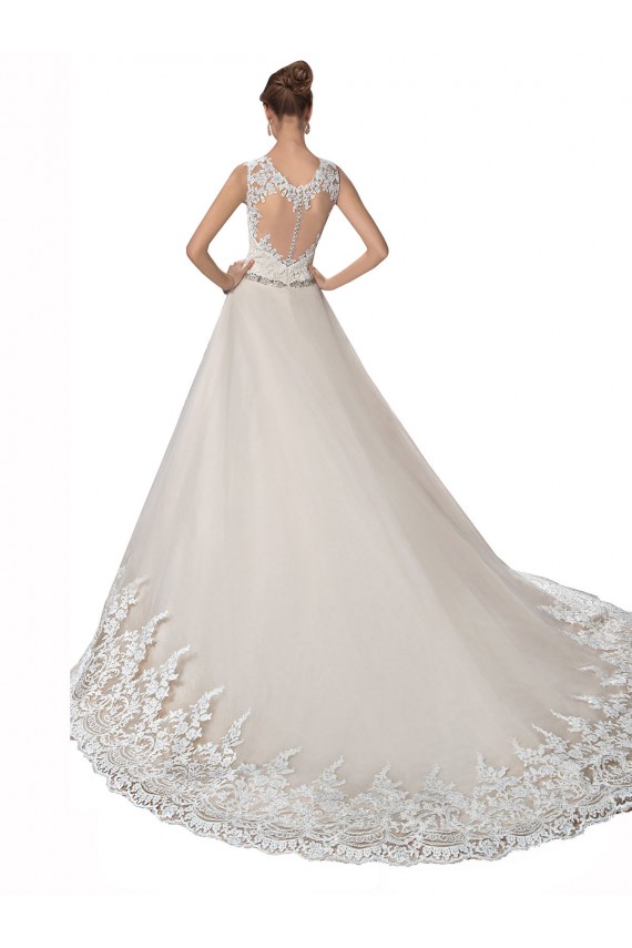 A-Line Sweetheart Tulle & Lace Chapel Train Ivory & Champagne Wedding Dress Barrie