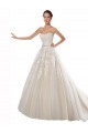 A-Line Strapless Tulle & Lace Chapel Train Ivory & Champagne Wedding Dress Barrie